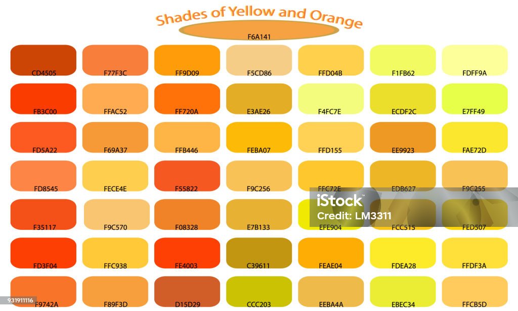 Kuning Color Code Nuansa Warna Kuning Dan Oranye Terisolasi Pada Latar Belakang Putih ...