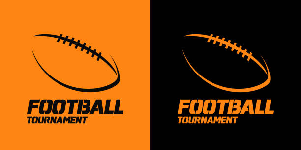 baner lub emblemat z ikoną sylwetki piłki futbolu amerykańskiego - american football obrazy stock illustrations