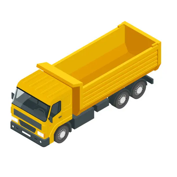 Vector illustration of Isometric a dump truck, dumper, tipper truck isolated on white.