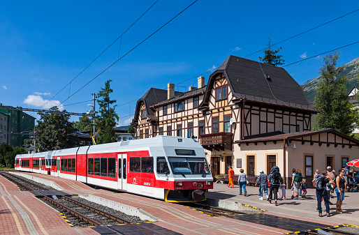 High Tatras, Slovakia - August 27, 2015: Tatra Electric Railways (TEZ-TER) train (also known as \