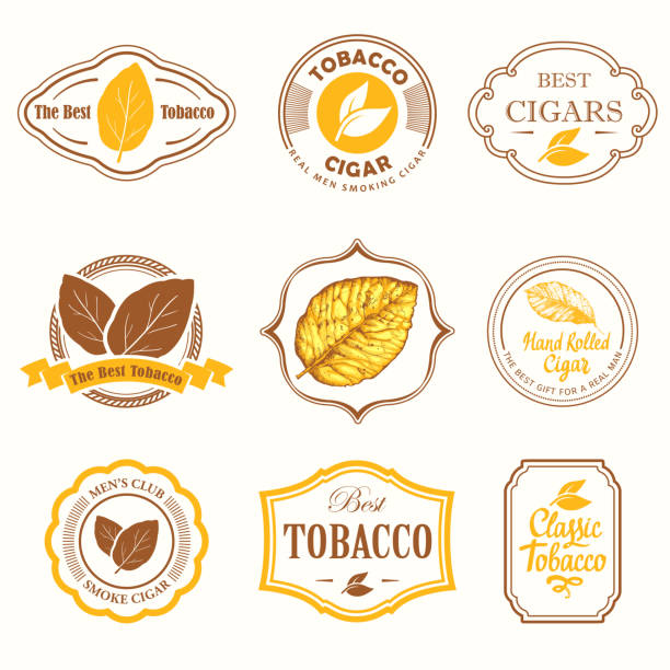 vektor-illustration mit logo und etiketten. einfache symbole tabak, zigarre. traditionen von rauch. dekorative abbildungen, symbol für ihr design. gentleman style - tabakwaren stock-grafiken, -clipart, -cartoons und -symbole