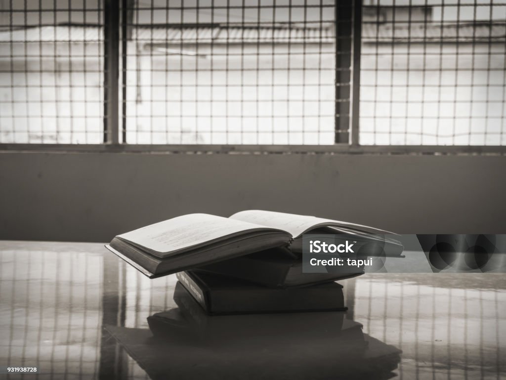 Books in prison, concept of freedom of thought Prison Stock Photo