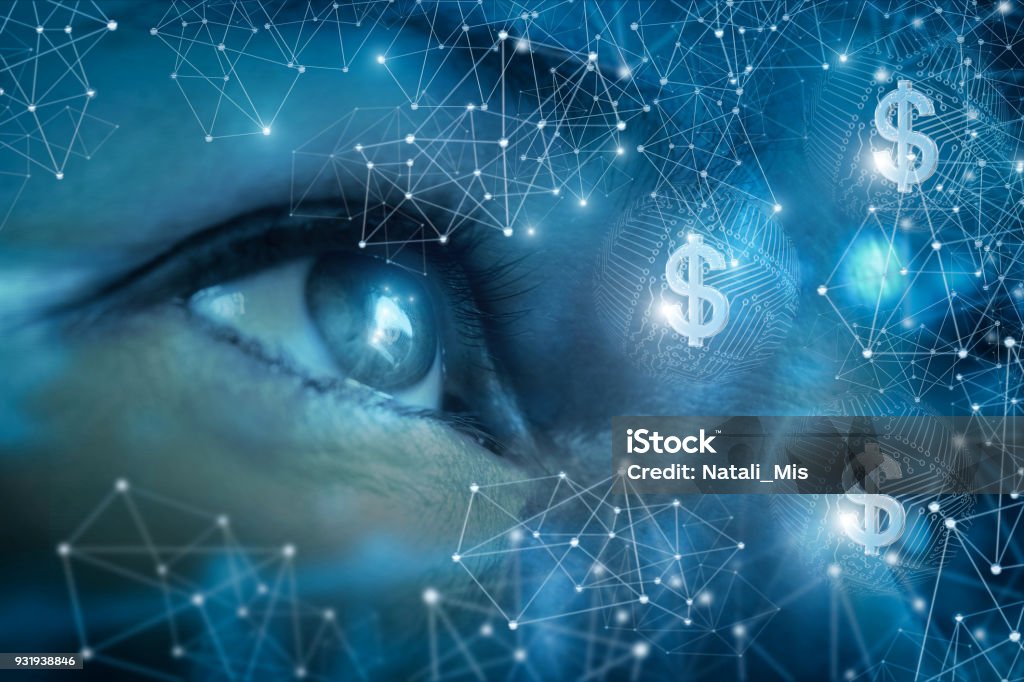 Watching money in network. Watching money in network. The concept of electronic money. Currency Stock Photo
