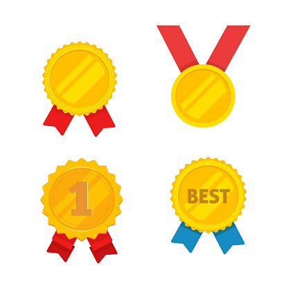 Medal Gold Vector Set Flat Cartoon Golden Medallion Award Symbol Achievement  Badge Isolated Clipart Stock Illustration - Download Image Now - iStock