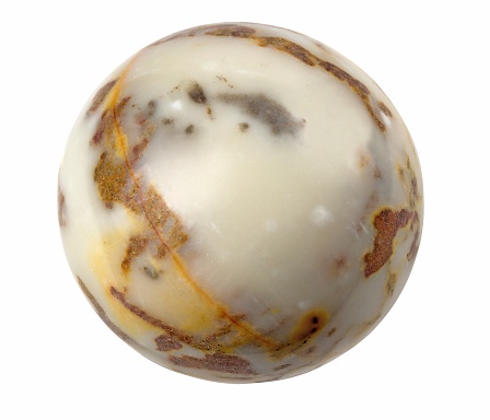 A marble sphere on a white background. Could look like an alien planet?