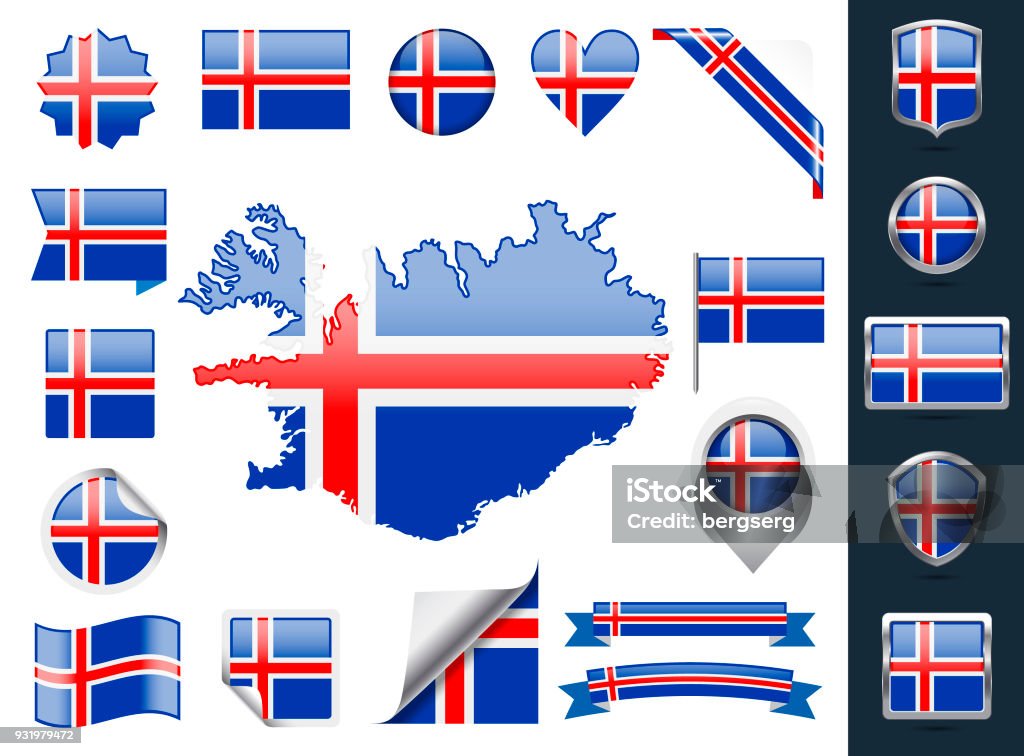 Iceland Map Ribbon Iceland Map Vector Set Stock Illustration - Download Image Now - Badge ...