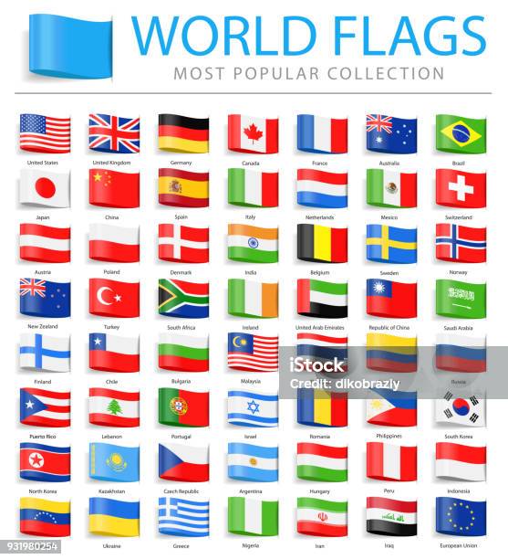 World Flags Vector Bookmark Label Tag Flat Icons Most Popular Stock Illustration - Download Image Now
