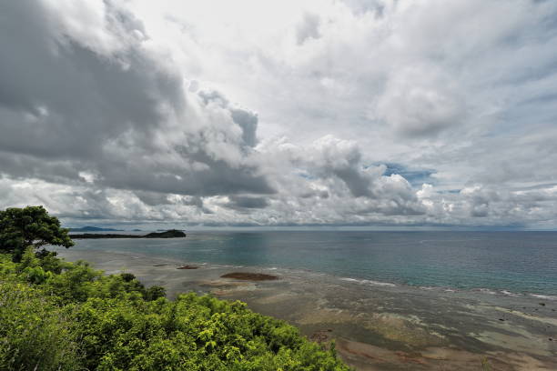 SW-wards view from Negros South rd.passing through Cauayan municipality-Philippines. 0289 SW-wards view to Danjugan Island Marine Reserve over the coastal coral reef from a lookout on the Negros South road passing through Cauayan municipality. Negros Occidental-Western Visayas-Philippines. coralline red algae photos stock pictures, royalty-free photos & images