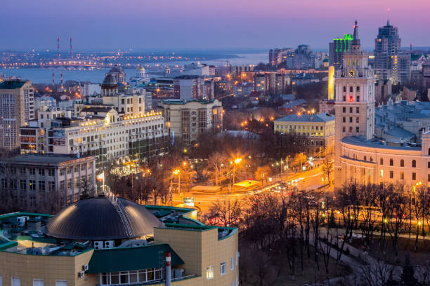 istock Evening Voronezh skyline. Modern and historical buildings 932007126