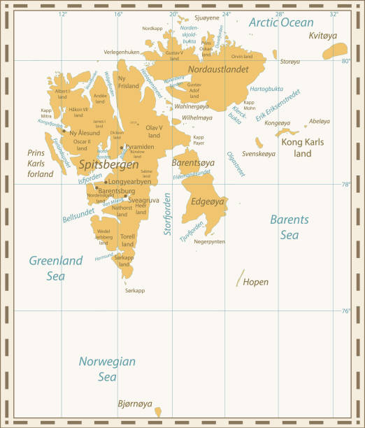 スバールバル諸島地図レトロ色 - スヴァールバル島点のイラスト素材／クリップアート素材／マンガ素材／ アイコン素材