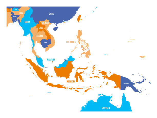 wektorowa mapa azji południowo-wschodniej - singapore stock illustrations