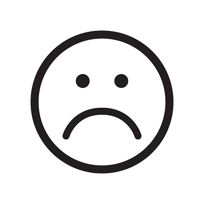Sad face icon. Unhappy face symbol. Flat stile. Black and white vector illustration.