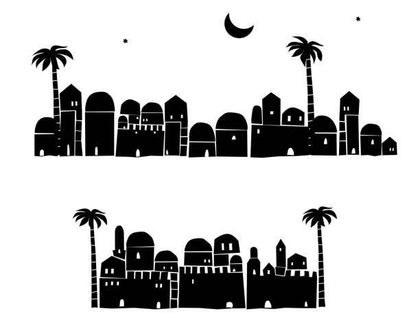 ближневосточный город, старый город, абстрактная архитектура, историческое место, вектор иллюстрация - jerusalem old town israel middle east stock illustrations