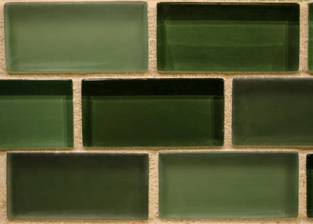 Green decorative glass ceramic tile background. stock photo
