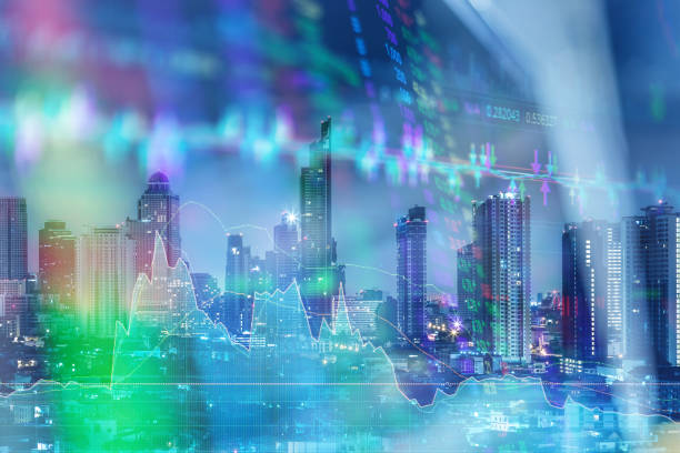 istock business financial chart stock double exposure with cityscape background filter effect 932037980