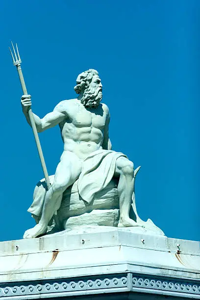 Statue of the Greek god of the sea, Poseidon, located in the port of Copenhagen