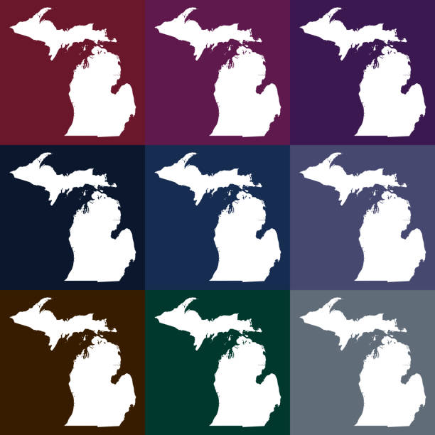 Vector Michigan, USA Map in Dark Colors Vector Michigan, USA in Dark Colors upper peninsula michigan map stock illustrations