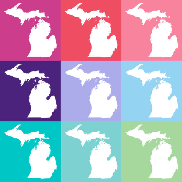 Vector Michigan, USA Map in Cool Colors Vector Michigan, USA in Cool Colors upper peninsula michigan map stock illustrations