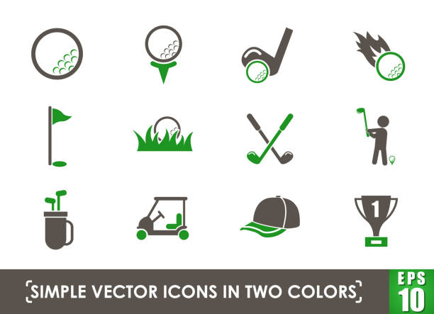 ilustraciones, imágenes clip art, dibujos animados e iconos de stock de conjunto de iconos de golf - hole cards