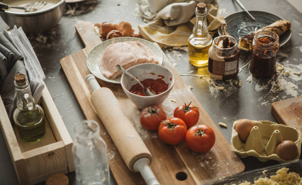 Messy day Kitchen table after cooking flour mess stock pictures, royalty-free photos & images