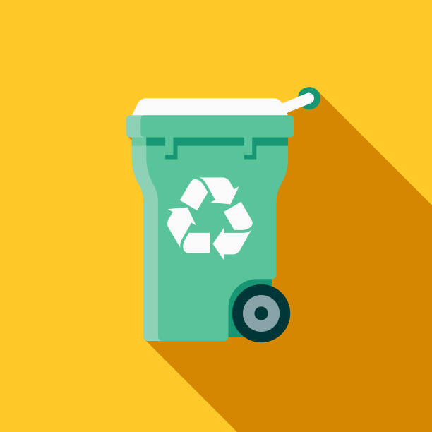 ikona čištění plochého designu recyklačních košů s bočním stínem - popelnice na separovaný odpad stock ilustrace