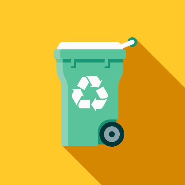 Recycling Bin Flat Design Cleaning Icon with Side Shadow A colored flat design housekeeping and cleaning supplies icon with a long side shadow. Color swatches are global so it’s easy to edit and change the colors. recycling bin stock illustrations