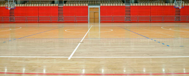 istock Empty Sports Hall with Red Stand and Lines 93207875