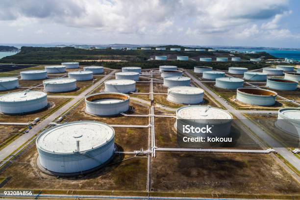 Aerial Shooting In The Industrial Area Stock Photo - Download Image Now - Tanker Ship, Drone Point of View, Economy