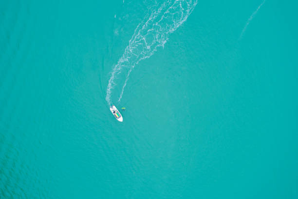 The boat is moving on a picturesque ocean.