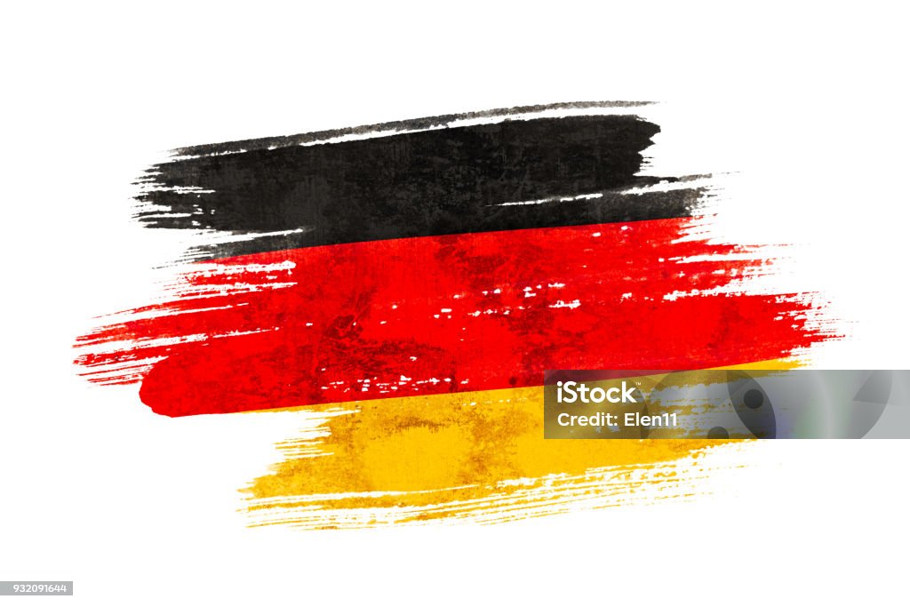 Kunst Pinsel Aquarell der Deutschland-Flagge im Wind isoliert auf weißem Hintergrund geblasen. - Lizenzfrei Deutsche Flagge Stock-Foto