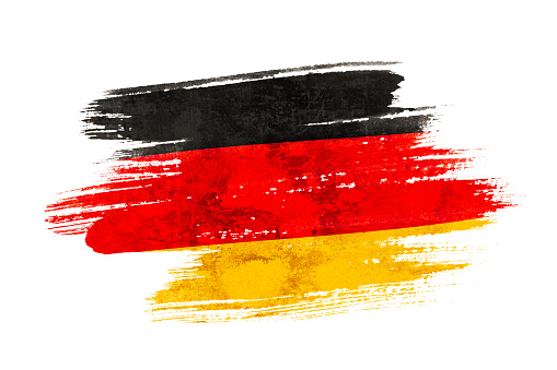 Art brush watercolor painting of Germany flag blown in the wind isolated on white background.