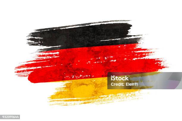 Art Brush Watercolor Painting Of Germany Flag Blown In The Wind Isolated On White Background Stock Photo - Download Image Now