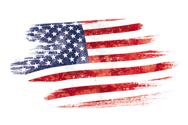 아트 브러쉬 흰색 배경에 고립 된 바람에 날 려 하는 미국 국기의 수채화 그림. - flag of usa 뉴스 사진 이미지