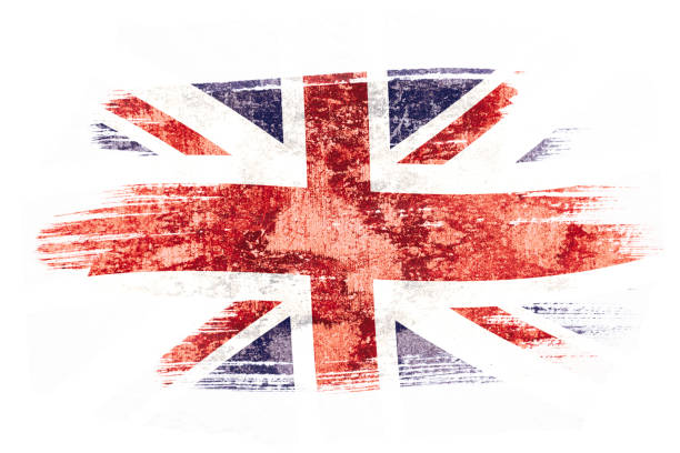 Art brush watercolor painting of UK flag blown in the wind isolated on white background. stock photo