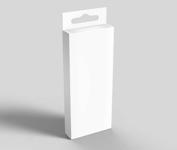 istock Hanging white blank cardboard packaging box with hang tab retail box for mock up design and design presentation. 3d render illustration. 932093812
