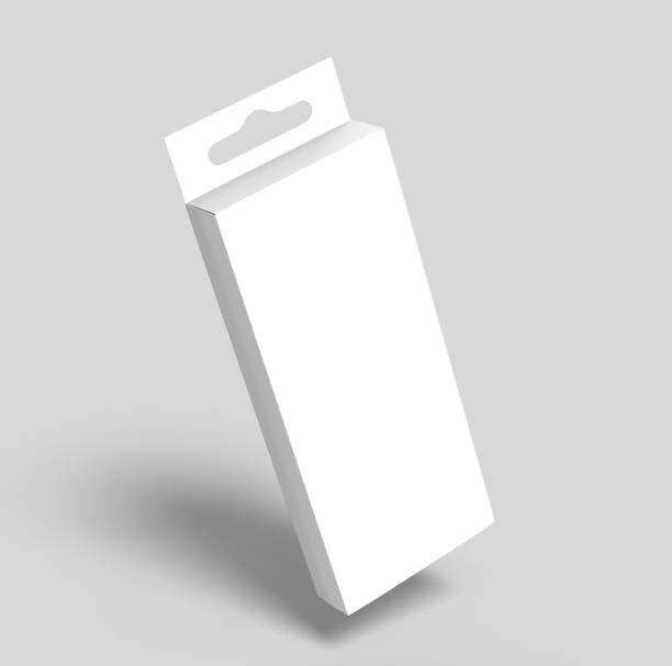 istock Hanging white blank cardboard packaging box with hang tab retail box for mock up design and design presentation. 3d render illustration. 932093816