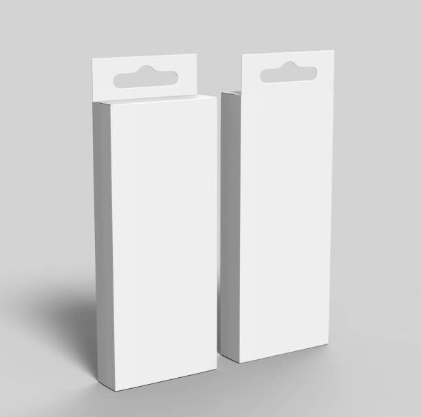 istock Hanging white blank cardboard packaging box with hang tab retail box for mock up design and design presentation. 3d render illustration. 932093826