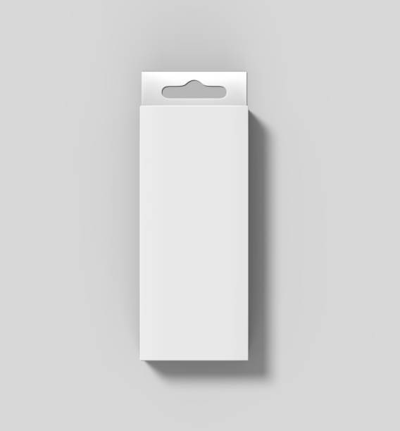 istock Hanging white blank cardboard packaging box with hang tab retail box for mock up design and design presentation. 3d render illustration. 932094060