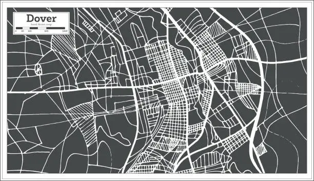 Vector illustration of Dover Delaware USA City Map in Retro Style. Outline Map.