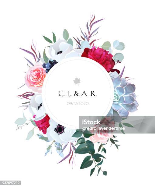 Elegant Floral Label Frame Arranged From Leaves And Flowers Stock Illustration - Download Image Now