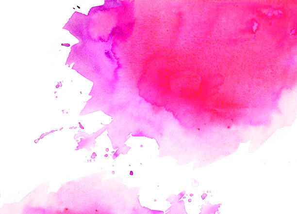 Pink watercolor splatter transparent with layers and splashes on white watercolor paper. My own work.