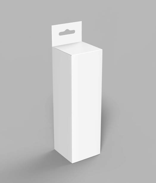 istock Hanging white blank cardboard packaging box with hang tab retail box for mock up design and design presentation. 3d render illustration. 932100884