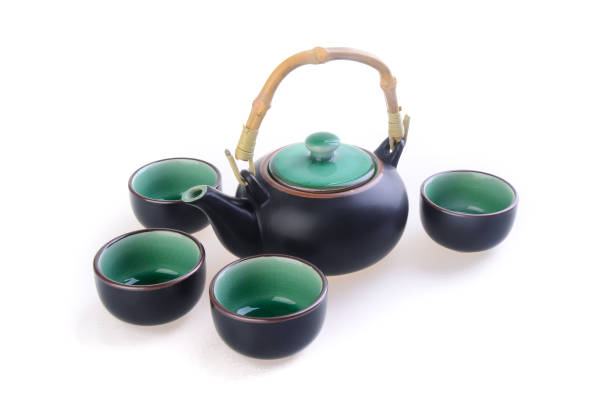Chinese tea set with cups and tea pot