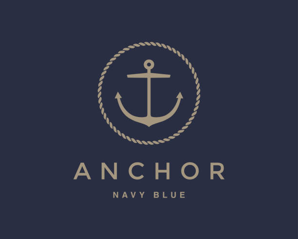 Anchor emblem Anchor emblem with circular rope frame . Yacht style design. Nautical sign, symbol. Universal icon. Simple icontype template. Vector illustration. boat stock illustrations