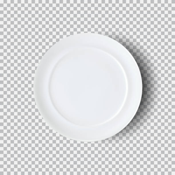 White plate isolated on transparent background White plate isolated on transparent background. Kitchen dishes for food, plate and dish clean for kitchen, porcelain dishware. Vector illustration for your product, food ads, tableware design element. plate stock illustrations