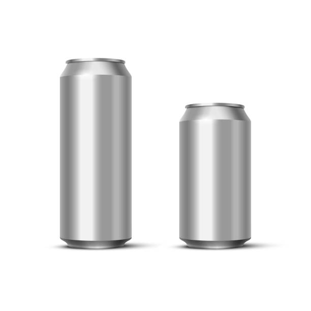 ilustraciones, imágenes clip art, dibujos animados e iconos de stock de aluminio pack cerveza o soda imitan para arriba. vectores realistas en blanco metálicas latas aisladas sobre fondo blanco. - lata de refresco