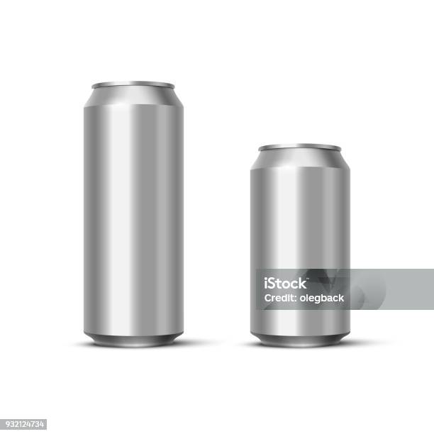 Aluminium Beer Or Soda Pack Mock Up Vector Realistic Blank Metallic Cans Isolated On White Background Stock Illustration - Download Image Now