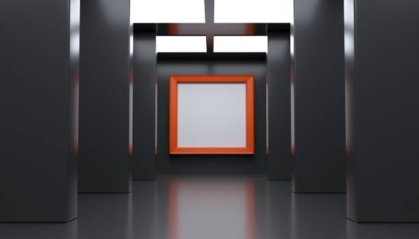 istock Realistic Modern Gallery Room With Big Empty Frame 932128822