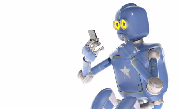 istock grunge vintage robot look on cell phone. 3D rendering. 932129186
