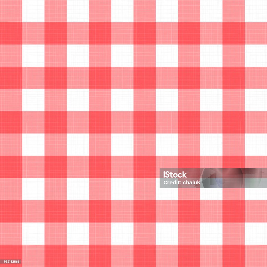 Vector linen gingham checkered blanket tablecloth. Seamless white red cloth table pattern background with natural textile texture. Retro country fabric material for holiday breakfast or dinner picnic Picnic stock vector